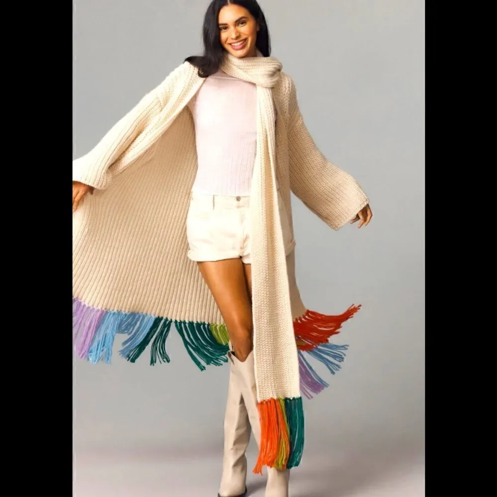 By Anthropologie fringe duster cardigan NWT